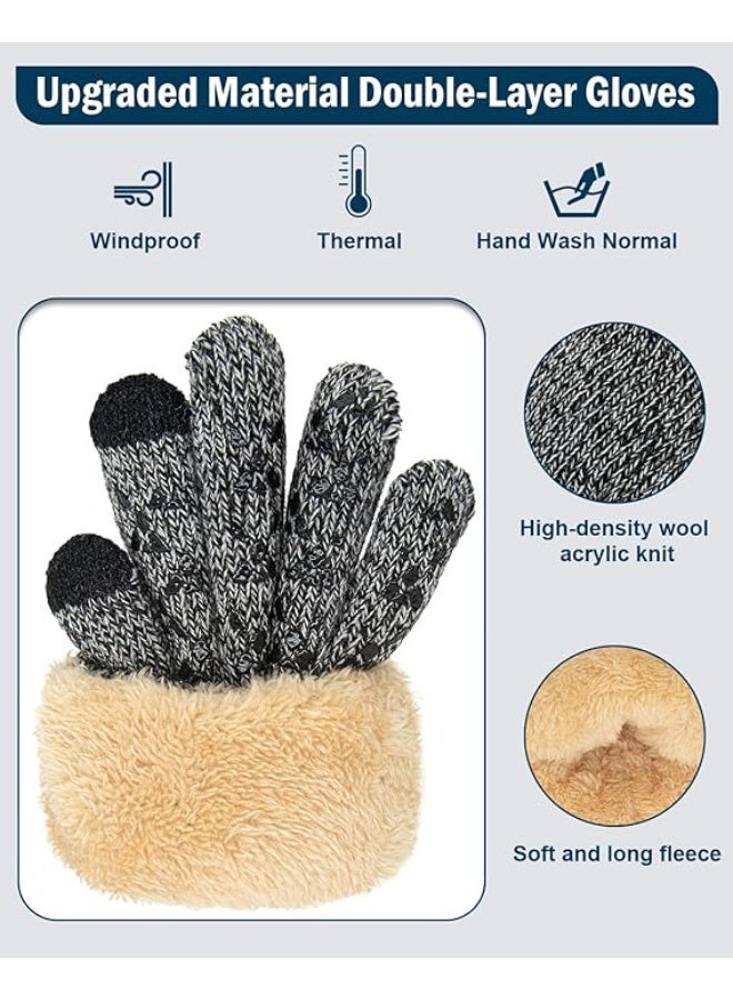 Winter Gloves Thermal Fleece Lining Touch Screen Non Slip Grip Elastic Warm Knitted Gloves for Cycling Running Driving Hiking Men Women - Image 2